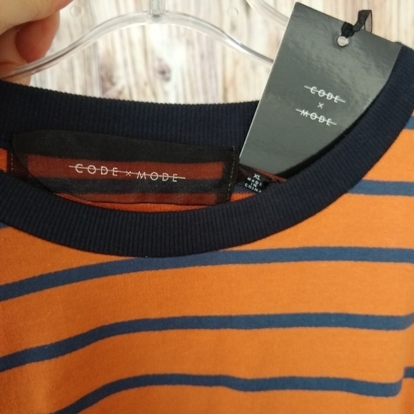 Code x Mode Orange Stripe Crew Neck Long Shirt - Picture 5 of 10